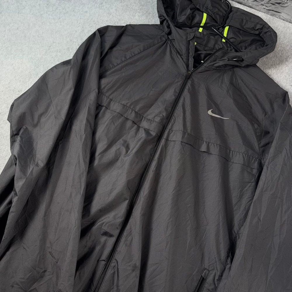 Nike Running Windbreaker Jacket Mens XXL Black Grid Ripstop Hooded Full Zip